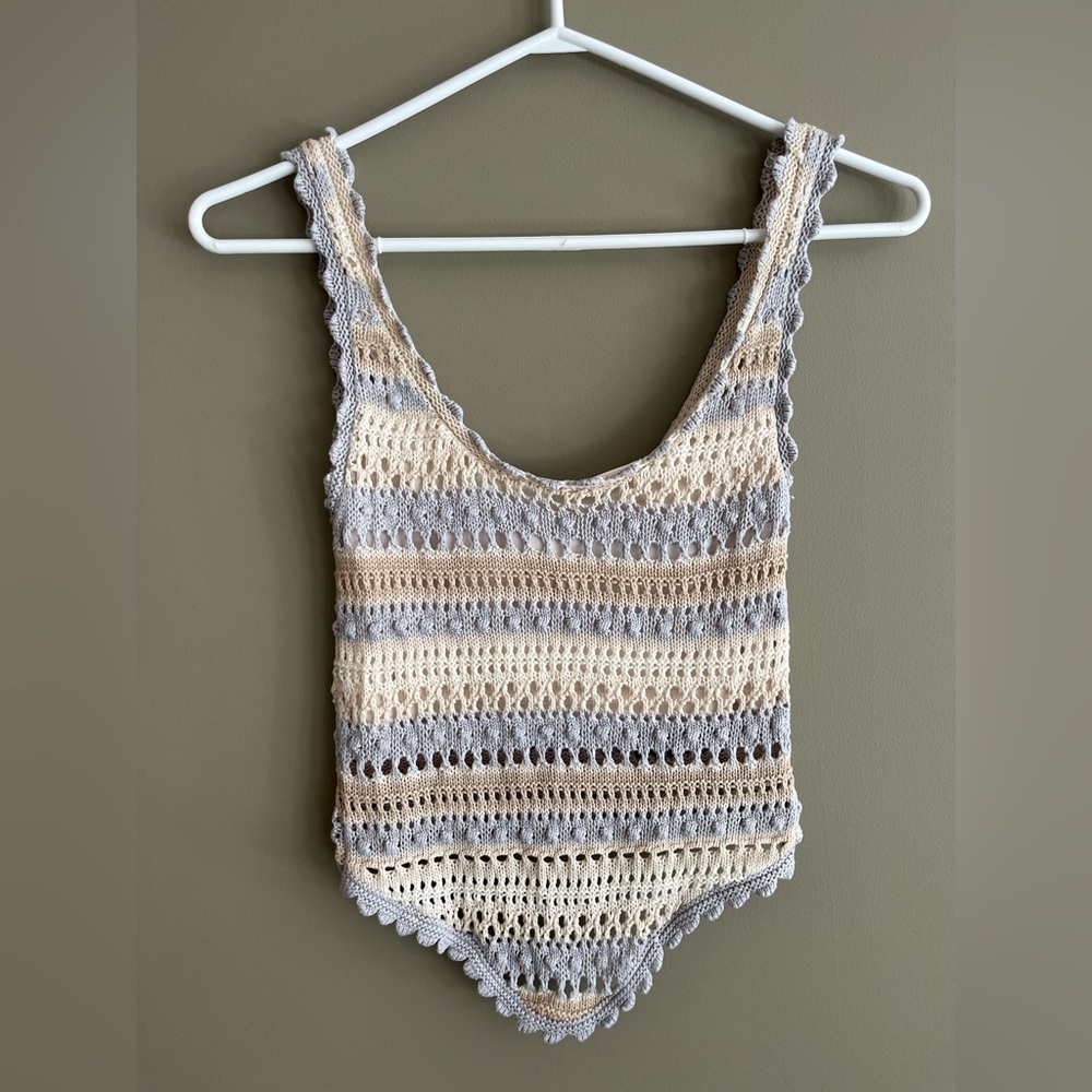 JESSICA SIMPSON Matching Crochet Set Maxi Skirt & Top - Blue & Cream size small - Picture 5 of 14